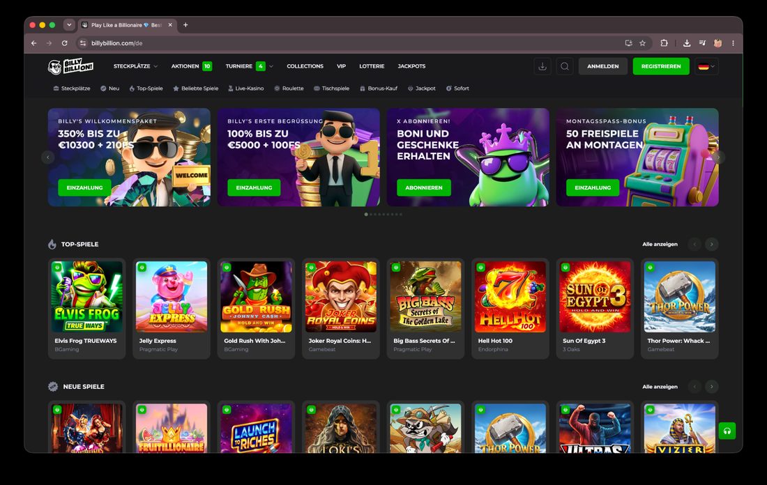 BillyBillion Casino Screenshot – Sizzling Hot Deluxe Echtgeld spielen